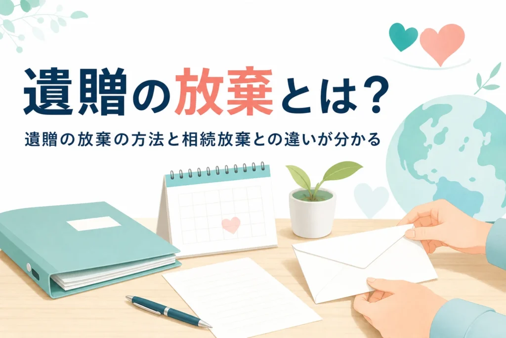 遺贈の放棄の方法と、特定遺贈と包括遺贈の違い、相続放棄との違いを紹介する記事のアイキャッチ