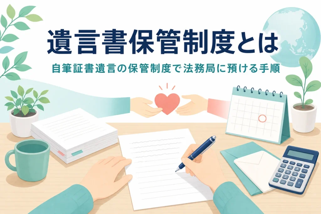 自筆証書遺言の保管制度で、法務局に遺言書を預ける手順を紹介する記事のアイキャッチ