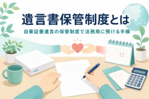 自筆証書遺言の保管制度で、法務局に遺言書を預ける手順を紹介する記事のアイキャッチ