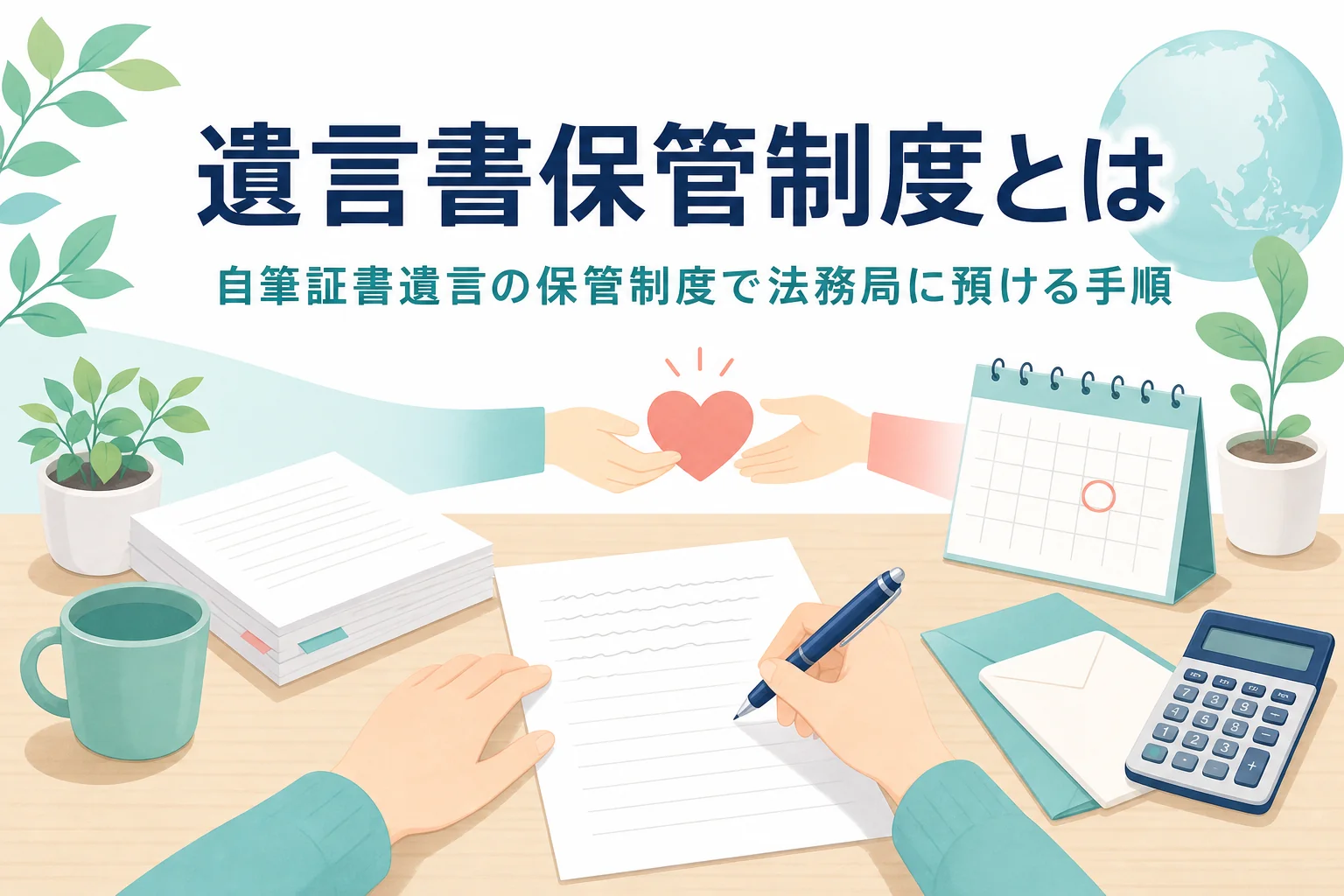 自筆証書遺言の保管制度で、法務局に遺言書を預ける手順を紹介する記事のアイキャッチ