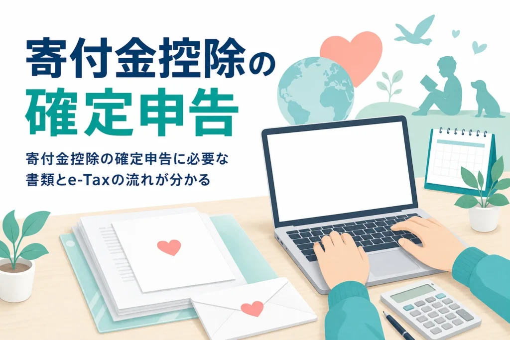 寄付金控除の確定申告に必要な書類とe-Taxでの申告の流れを紹介する記事のアイキャッチ
