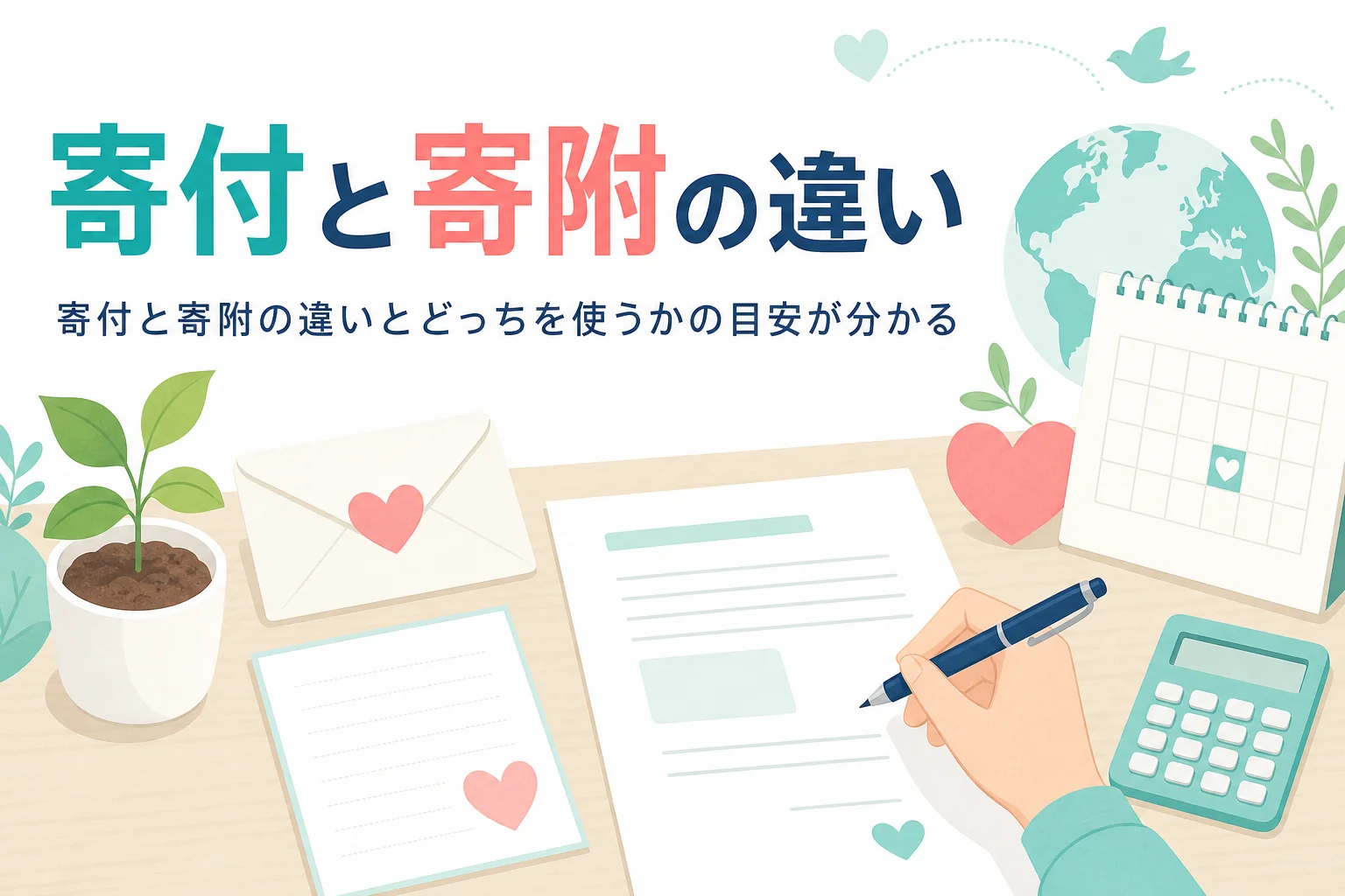 「寄付」と「寄附」の違いと、場面ごとにどっちを使えばいいかを紹介する記事のアイキャッチ