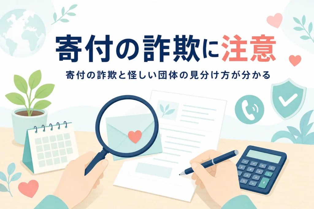 寄付の詐欺の手口と、怪しい団体を見分けるチェックポイントを紹介する記事のアイキャッチ