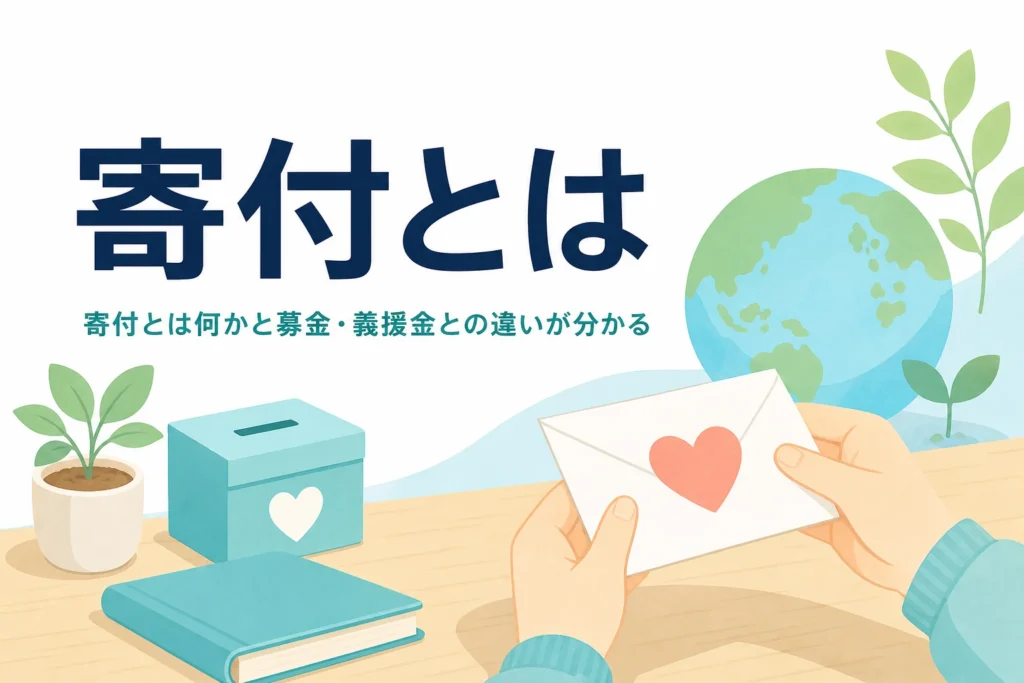 寄付とは何かと、募金・寄贈・義援金・献金との違いを紹介する記事のアイキャッチ