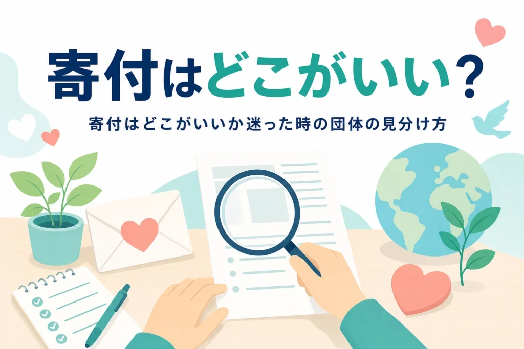 寄付はどこがいいか迷った時に、信頼できる団体を見分けるポイントを紹介する記事のアイキャッチ