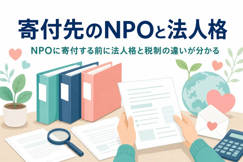 NPOに寄付する前に知りたい、認定NPO法人や公益法人などの法人格と税制の違いを紹介する記事のアイキャッチ