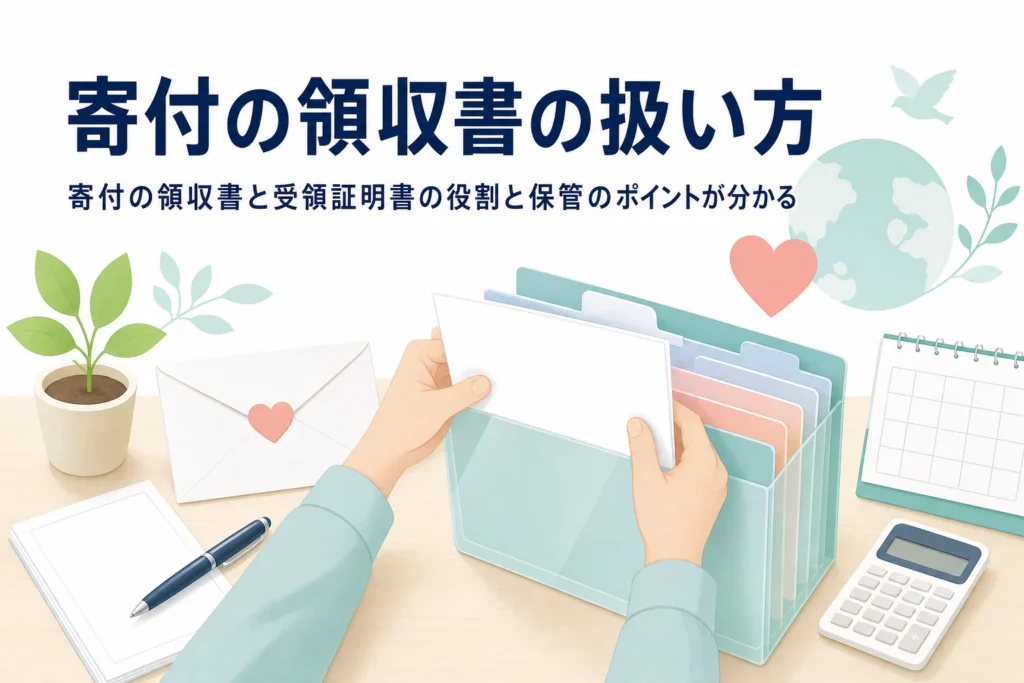 寄付の領収書や受領証明書の役割、届かない時の対応、保管のポイントを紹介する記事のアイキャッチ