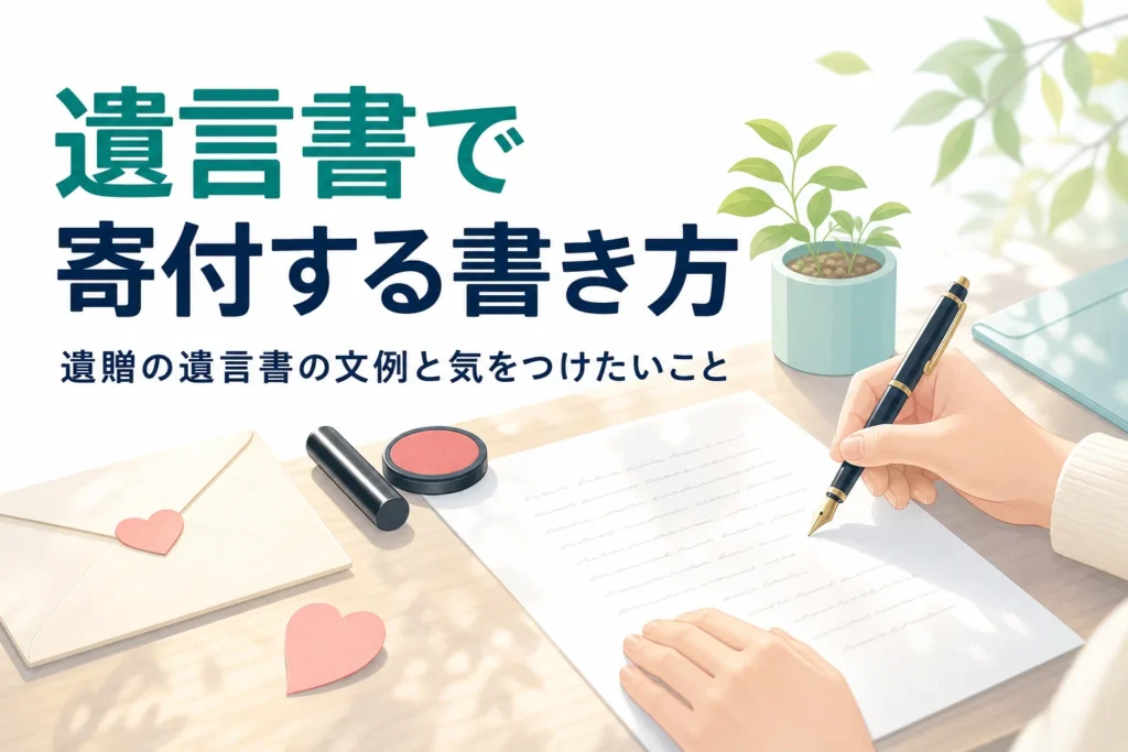 遺言書で団体に寄付する遺贈の書き方と文例を紹介する記事のアイキャッチ