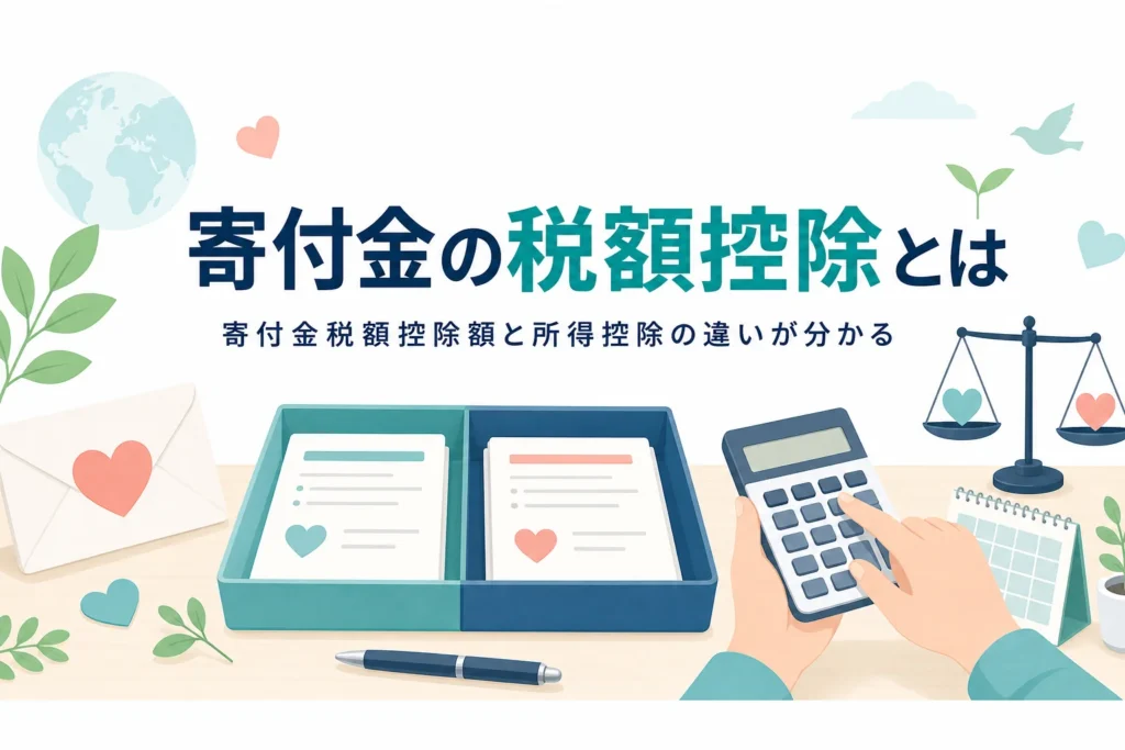 寄付金税額控除額と所得控除の違いやどちらが得かの考え方を紹介する記事のアイキャッチ